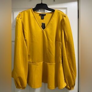 NWT Ashley Stewart Mustard Yellow Peplum Blouse Top Size 18/20